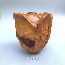 Vintage Folk Art Beetle Wood Carved Cabbage Or Rose Sculpture