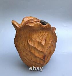 Vintage Folk Art Beetle Wood Carved Cabbage Or Rose Sculpture