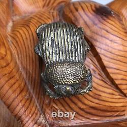 Vintage Folk Art Beetle Wood Carved Cabbage Or Rose Sculpture