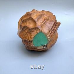 Vintage Folk Art Beetle Wood Carved Cabbage Or Rose Sculpture