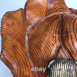 Vintage Folk Art Beetle Wood Carved Cabbage Or Rose Sculpture