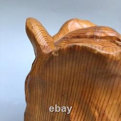 Vintage Folk Art Beetle Wood Carved Cabbage Or Rose Sculpture