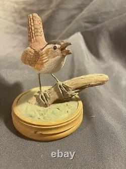 Vintage Folk Art Carved And Painted Bird Eating Worm Signed Russell Coburn