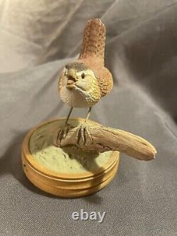 Vintage Folk Art Carved And Painted Bird Eating Worm Signed Russell Coburn