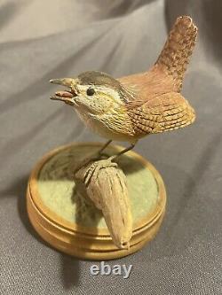 Vintage Folk Art Carved And Painted Bird Eating Worm Signed Russell Coburn