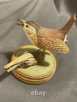 Vintage Folk Art Carved And Painted Bird Eating Worm Signed Russell Coburn