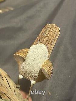 Vintage Folk Art Carved And Painted Bird Eating Worm Signed Russell Coburn