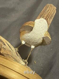 Vintage Folk Art Carved And Painted Bird Eating Worm Signed Russell Coburn