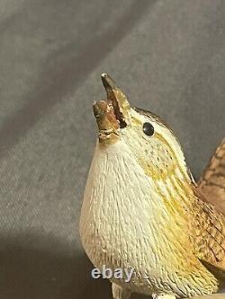 Vintage Folk Art Carved And Painted Bird Eating Worm Signed Russell Coburn
