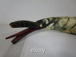 Vintage Folk Art Carved Bull Horn Snake Sculpture