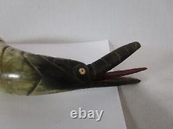 Vintage Folk Art Carved Bull Horn Snake Sculpture