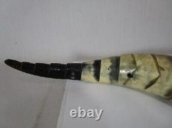 Vintage Folk Art Carved Bull Horn Snake Sculpture