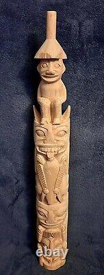 Vintage Folk Art Carved Haida Style Figure Hat Totem Statue 24