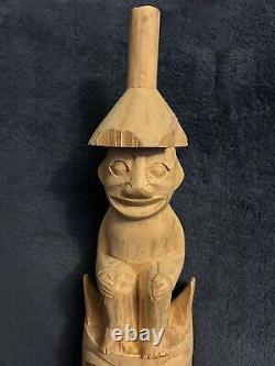 Vintage Folk Art Carved Haida Style Figure Hat Totem Statue 24