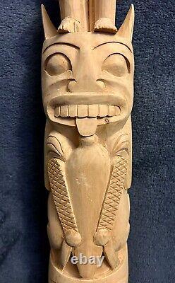 Vintage Folk Art Carved Haida Style Figure Hat Totem Statue 24