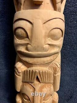 Vintage Folk Art Carved Haida Style Figure Hat Totem Statue 24