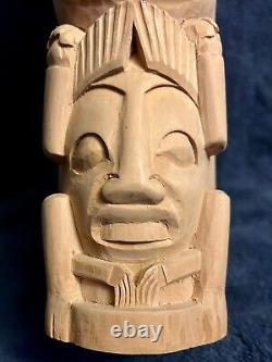 Vintage Folk Art Carved Haida Style Figure Hat Totem Statue 24