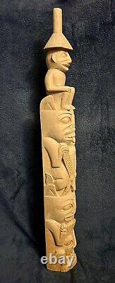 Vintage Folk Art Carved Haida Style Figure Hat Totem Statue 24