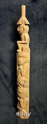 Vintage Folk Art Carved Haida Style Figure Hat Totem Statue 24