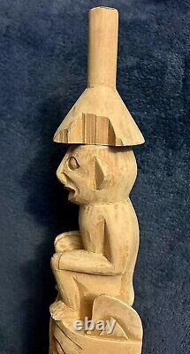 Vintage Folk Art Carved Haida Style Figure Hat Totem Statue 24