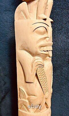 Vintage Folk Art Carved Haida Style Figure Hat Totem Statue 24