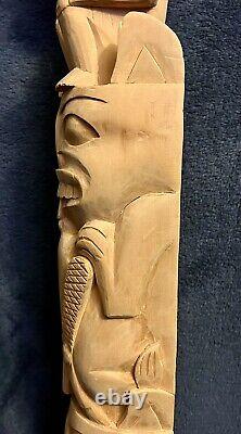 Vintage Folk Art Carved Haida Style Figure Hat Totem Statue 24