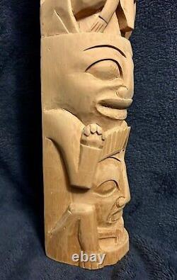 Vintage Folk Art Carved Haida Style Figure Hat Totem Statue 24