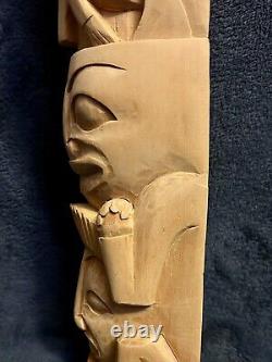 Vintage Folk Art Carved Haida Style Figure Hat Totem Statue 24