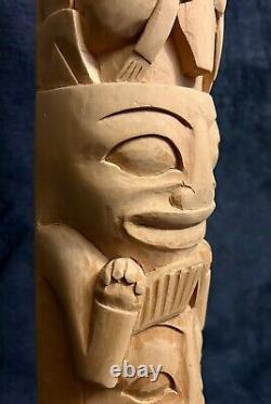 Vintage Folk Art Carved Haida Style Figure Hat Totem Statue 24