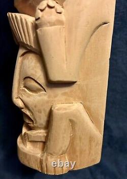 Vintage Folk Art Carved Haida Style Figure Hat Totem Statue 24