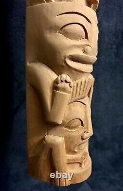 Vintage Folk Art Carved Haida Style Figure Hat Totem Statue 24