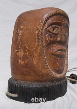 Vintage Folk Art Carved Head Lamp