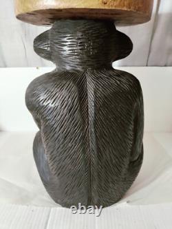 Vintage Folk Art Carved Monkey With Baby Stool Oversize W. 13D. 10H. 19