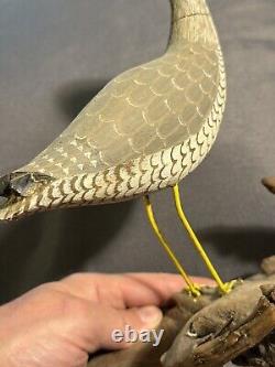 Vintage Folk Art Carved Painted Nautical Shorebird Decoy signed Kaler