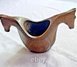 Vintage Folk Art Carved Wood Dual Horse Heads Ale Bowl Hand Carved Norwegian