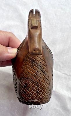 Vintage Folk Art Carved Wood Dual Horse Heads Ale Bowl Hand Carved Norwegian