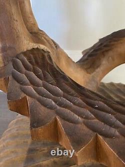 Vintage Folk Art Carved Wood Eagle Bird Dragon Serpent Sculpture Throne Chair