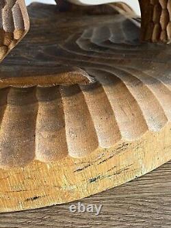 Vintage Folk Art Carved Wood Eagle Bird Dragon Serpent Sculpture Throne Chair