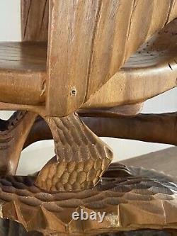 Vintage Folk Art Carved Wood Eagle Bird Dragon Serpent Sculpture Throne Chair