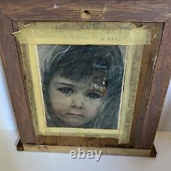 Vintage Folk Art Carved Wood Girl Portrait In wood Frame