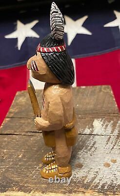 Vintage Folk Art Carved Wood Indian Brave Figure Native American RE Bachman