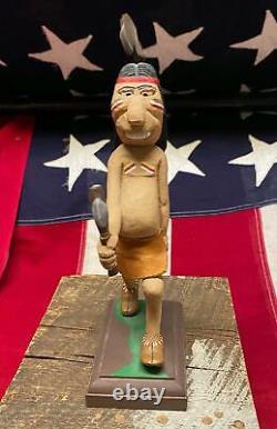 Vintage Folk Art Carved Wood Indian Figure Warpaint Native American RE Bachman