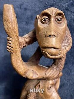 Vintage Folk Art Carved Wood Monkey Totem Figure Statue 14