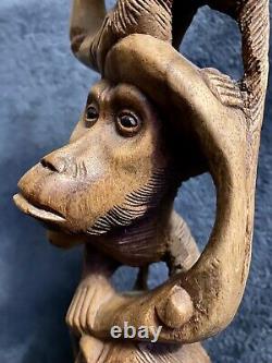 Vintage Folk Art Carved Wood Monkey Totem Figure Statue 14