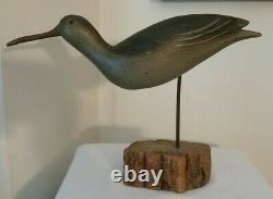 Vintage Folk Art Carved Wood Sandpiper Shore Bird Decoy Sculpture SIGNED