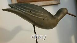 Vintage Folk Art Carved Wood Sandpiper Shore Bird Decoy Sculpture SIGNED