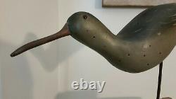 Vintage Folk Art Carved Wood Sandpiper Shore Bird Decoy Sculpture SIGNED