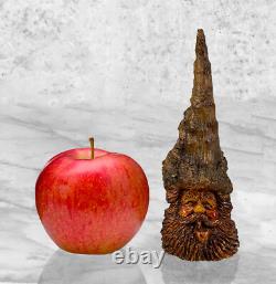 Vintage Folk Art Carved Wood Spirit Old Man Gnome Face Sculpture