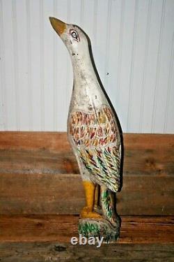 Vintage Folk Art Carved Wood and Painted Crane Goose Decoy Bird Mexican 29 H