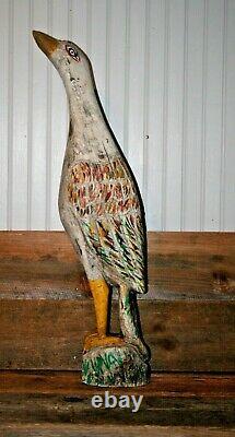 Vintage Folk Art Carved Wood and Painted Crane Goose Decoy Bird Mexican 29 H